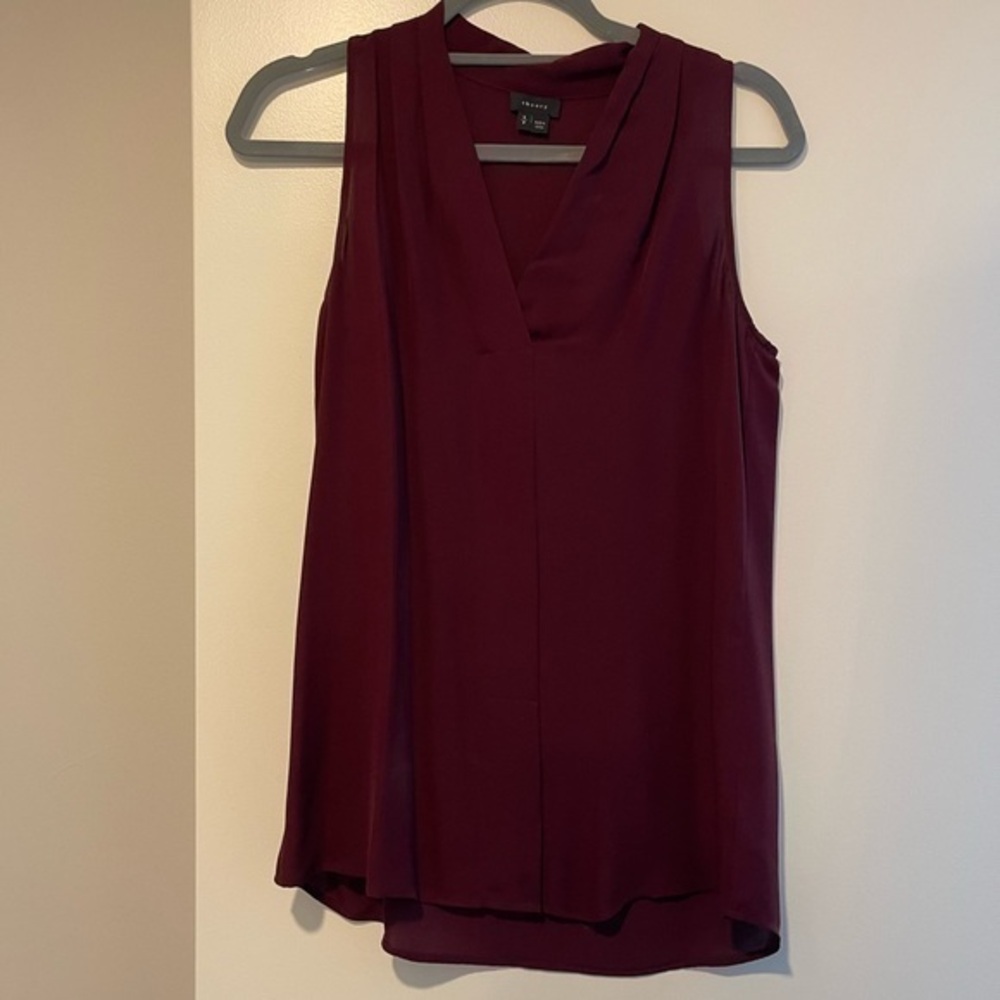 Theory Silk Burgundy Red Sleeveless Blouse